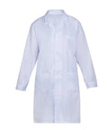 White Lab Coat Scientist Doctor Costume For Women And Men Long Sleeve Button Front Unisex Lab Coat with pockets visible.