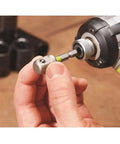 Pro-Grade Screwdriver And Drill Bit Kit Set 70-Piece with Magnetic Quick-Change Shank being used on a cordless drill close-up