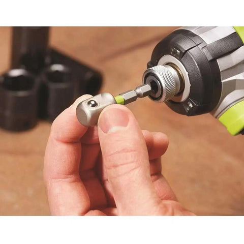 Pro-Grade Screwdriver And Drill Bit Kit Set 70-Piece with Magnetic Quick-Change Shank being used on a cordless drill close-up