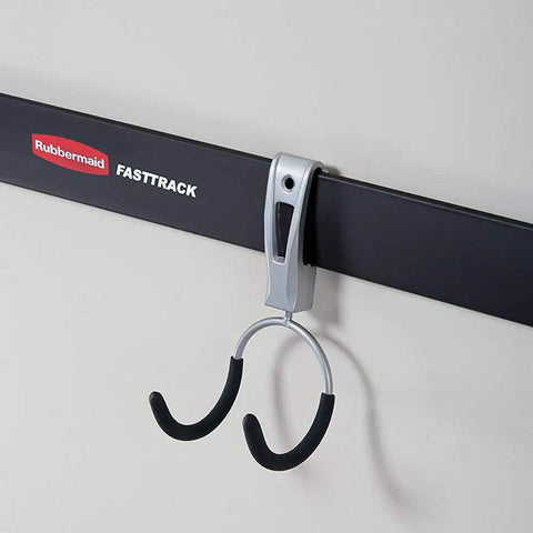 Must Have FastTrack Garage Hook Set 6 Pack Heavy Duty Powder Coated Metal Hangers For Ladders Tools Ropes Hoses Bikes And More Installs On Rails Easily Holds Up To 25 Lbs Each metal hook on wall