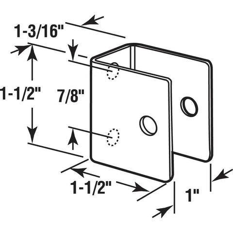 Diagram of 1 Inch Chrome U Bracket For 1 Inch Panels Zinc Alloy Four Mounting Holes Easy Install Single Pack Detailed Measurements