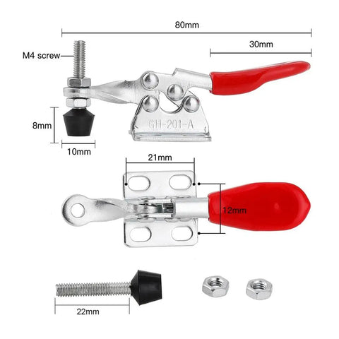 Heavy Duty Toggle Clamps With Antislip Rubber Tip For 60 Lb Holding Capacity Vertical Removal Tool In Galvanized Carbon Steel Build, 80mm
