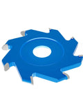 Heavy Duty Carbide Tipped Circular Saw Blade For Aluminum Composite Panels And Biscuit Joints With A Killer Sharp 6 8 Or 12 Tooth Edge For Smooth V Groove And U Channel Cuts At 95 Mm And 20mm Bore, blue blade with a central hole