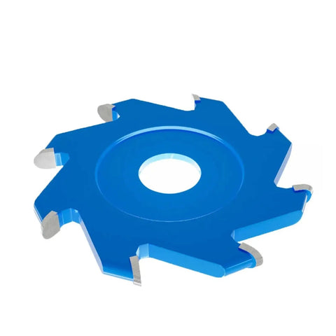 Heavy Duty Carbide Tipped Circular Saw Blade For Aluminum Composite Panels And Biscuit Joints With A Killer Sharp 6 8 Or 12 Tooth Edge For Smooth V Groove And U Channel Cuts At 95 Mm And 20mm Bore, blue blade with a central hole