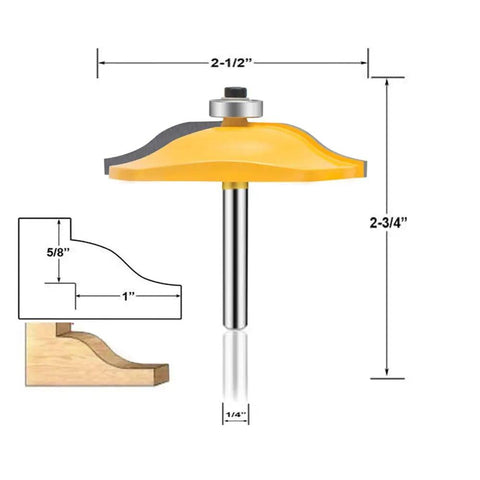 3 Piece Router Bit Set With One Quarter Inch Shank For Ogee Rail And Stile Cabinet Doors shown with dimensions and wood profile