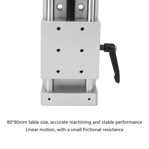 Rugged Linear Stage With 50mm Travel, Manual Cross Slide Rail For CNC Positioning And Fixturing, Precision Sliding Table For Lab, Workshop Or Production Equipment, Great For Fine Tuning Displacement And Fixture Alignment, 80x80mm aluminum side view with hand lever