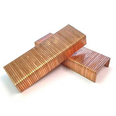 Heavy Duty Copper Coated C Type Carton Closing Staples 1 1/4 Crown X 3/4 Leg For Secure Cardboard Boxes 20000 Count stacked for easy use