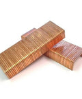 Premium Copper Coated C Type Carton Closing Staples Featuring 5/8 Inch Legs And 1 1/4 Inch Crowns Includes A Six Thousand Piece Bulk Roll stacked.