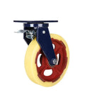12 Inch Heavy Duty Plate Caster Wheels With Brake showing a single swivel caster with solid nylon roller, ideal for utility carts.