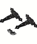 2 Pack 8 Inch T Strap Shed Door Hinges Black Tee Hinge Wrought Iron Gate Hinges with screws for barn door and yard gate.