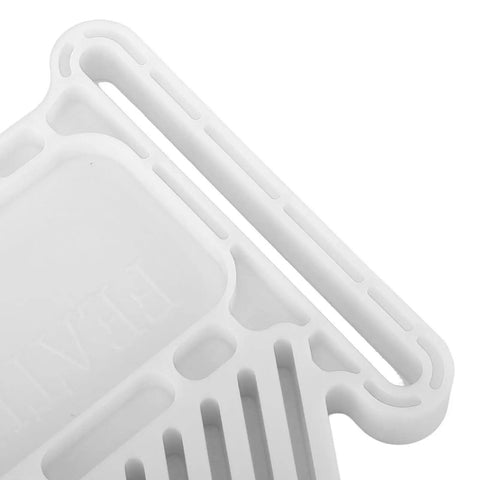 Adjustable Woodworking Featherboard To Pin Boards Dead Tight On Router Tables And Table Saws For Better Control And Nasty Kickback Prevention In Slick White Durable Plastic close-up showing serrated fingers and mounting grooves