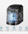 Portable Countertop Ice Maker Electric Machine Whip Up Fresh Cylindrical Cubes In Minutes with visible cooling system and features.