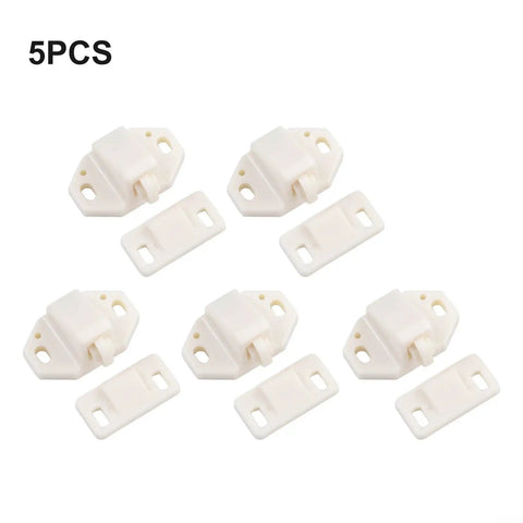 Five Pack Door Roller Catch Set With Spring Loaded Strike In White ABS for Cabinets And Closets