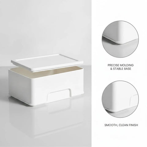 Stackable Plastic Storage Box With Lid For Desk Organization White PP Bin For Office Supplies And Stationery Clutter Free Desktop