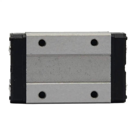 Front view of MGN12H Carriage Block With Anti Fall Strips For 12mm Linear Motion Slide Rail Guide, 4 M3 holes, 45.7x27x10mm.