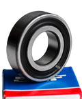 6007-2RS Ball Bearing With Double Rubber Seals 2RS, Chrome Steel Build, C3 Clearance, shown standing upright