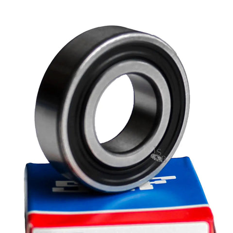 Rubber Sealed Ball Bearing 12x28x8 mm 2RS C3 on box, side view, durable for RC cars, drones, skateboards, and machinery, 6001 series.