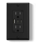 Kickass 15 Amp USB Wall Outlet With Three USB Ports And USB C Port, Tamper Resistant Receptacle, Wall Plate Included, Brown Finish
