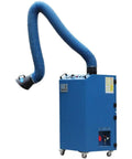 Premium Heavy Duty Welding Fume Extractor With Silent Pure Copper Motor And Flexible Stainless Steel Suction Arm, blue mobile unit with flexible arm.