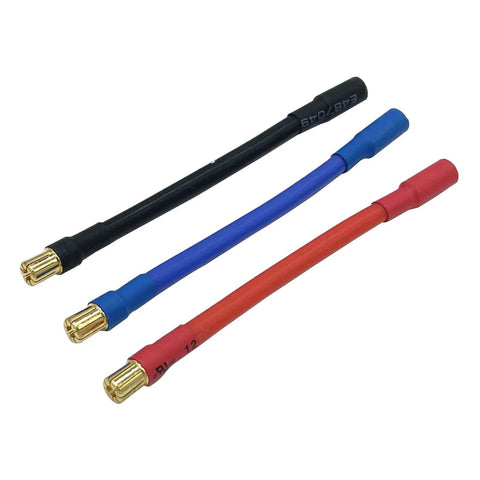 Three Piece Set 6.5mm Bullet Male To Female ESC Extension Cable 10AWG Silicone Wire 10cm, red, blue, black cables