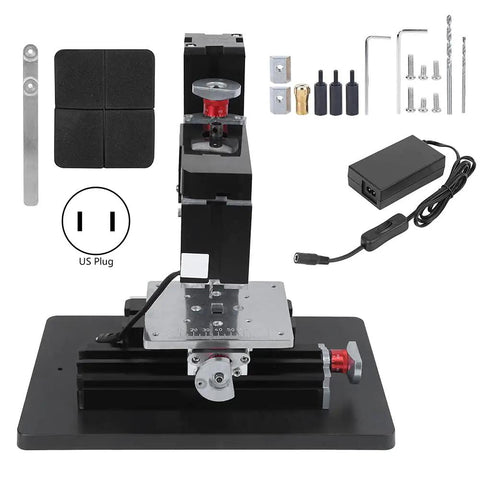 FTVOGUE 60W Metal Drilling Machine High Drill Press Bench Stand With Compact Platform showing complete unit and accessories.