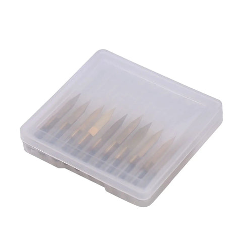 Cool Set Of 10 Pieces Engraver Bits With Coated Carbide And 30 Degree Tips in a protective storage case.
