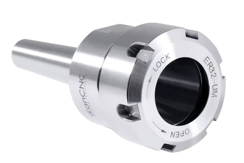 MT2 Shank ER32 Collet Chuck For CNC Milling, 8000 RPM Max, Three Eighths Inch Drawbar End, Ultra Precision 0.0002 Inch TIR, Collet Capacity 0.08 To 0.787 Inch, Slotted Nut, Built Tough With High Grade Tool Steel, front view