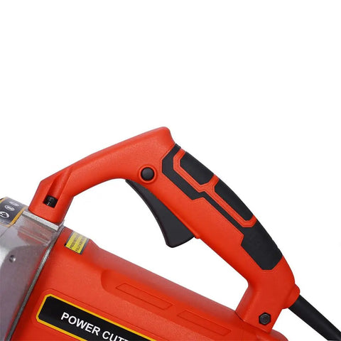 Heavy Duty Beast 3000W Electric Concrete Saw Sporting 14 Inch Blade handle detail with ergonomic grip and power trigger.
