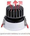 12 Pack 15W LED Recessed Lights Slick Dimmable Downlights With Knockout Brightness And Flexible Beam Angles Tight Ultra Thin Aluminum Housing close-up showing cooling fins and clips.