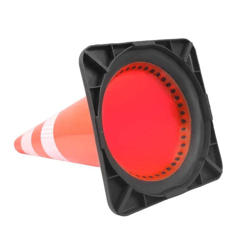 Bottom view of an orange cone from the 28 Inch Traffic Cones Set Of 8, Heavy Duty Plastic Road Cones With Weighted Base.
