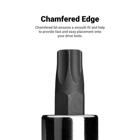 Chamfered edge bit from Master Torx Star Socket Set 60 Piece Drop Forged S2 Steel Bits With Chrome Vanadium Sockets.