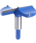 Forstner drill bit, 90mm diameter, blue and gray woodworking hole cutter with silver shank