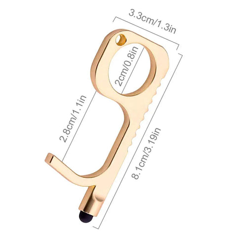 Gold No Touch Door Opener Tool With Stylus And Button Pusher, Multifunctional No Contact Entry Helper with size dimensions