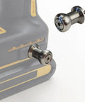 Drill Pin Holster Premium CNC Stainless Steel Side Mount Tool Holder installed on a drill, showing silver finish and pin readiness.