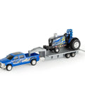 Blue Barracuda 1 To 64 Scale Pulling Tractor Set With Pickup Truck And Trailer Diecast Farm Toy, Rubber Wheels, Movable