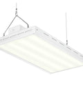 Kickass 2FT Linear LED High Bay Shop Light 165W 22000LM 5000K Crisp White Industrial Warehouse Rig hanging from ceiling.