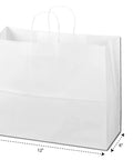 Custom Printed White Kraft Paper Bags 16 By 6 By 12 Inches With Twisted Handles Square Bottom Stand Up Design 100 Pack For Shopping Gifts Parties Merchandise Trade Shows And Events