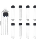 80 Piece Hall Sensor Kit With TO92 Headers 8 Sensor Types SS40AF SS41F SS49E A3144E US1881 AH3503 OH137 ATS177 layout view
