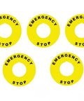 2 Inch Round Yellow Emergency Stop Legend Plate For 22mm Switches Outer Diameter 2 Inches Inner Diameter Seven Eighth Inch Pack Of Five