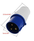Tough As Nails 32A Industrial Three Pin Plug Built For Rough Job Sites showing dimensions 13.5cm and 5cm for heavy duty use.