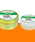 Two size options of lead free soldering flux paste for precise joints in phones and computer hardware repair, iron rosin formula in tins.