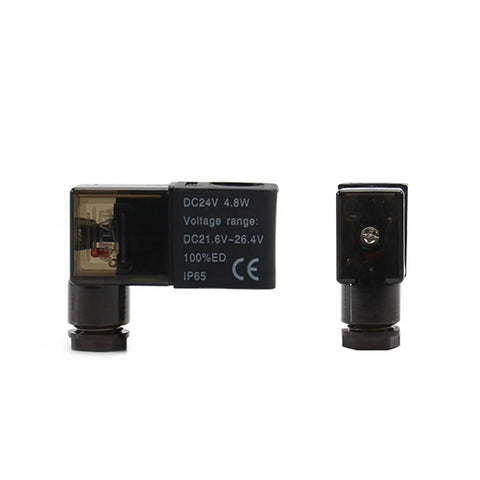 24V DC Pneumatic Solenoid Valve Coil For Electric Air Valves Replacement Parts, front and side view with voltage label