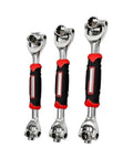 Heavy Duty Swivel Socket Wrench Set 8mm To 21mm, three wrenches with black and red rubber grips, ideal for tight spaces.