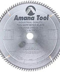 Carbide Tipped Thin Kerf Miter Saw Blade, 12 Inch, 96 Tooth ATB Grind, 10 Degree Hook, 1 Inch Arbor, top view.