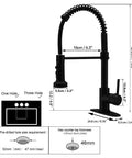 Dimensions of Matte Black Kitchen Faucet With Three Function Sprayer Head, High Arc Spout, 360 Degree Swivel, Single Handle, Brass Construction
