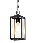 Modern Outdoor Pendant Light With Rock Solid Aluminum Build And Clear Glass Panel waterproof hanging lamp in black.