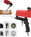 Get The Job Done With This Slick 90 Psi Gravity Feed Sandblaster Gun Kit featuring dual nozzle tips and air regulator.