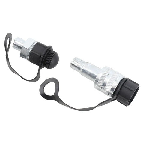 Badass Heavy Duty Hydraulic Quick Connect Coupler M16 X 15 Self Locking Check Valve Cr Plated Steel High Pressure Hose Fitting 70MPa Two Stage Seal Leak Proof Top Shelf Build For Job Sites That Need Grip And Power Zero Hassle With No Mess No Stress, shown with dust caps