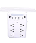 Smart Wall Outlet Extender With Six Power Receptacles And Four USB Ports Including Type C Charging Built In Storage Shelf Dimmable Night Light Zero Hassle Top Shelf Power Strip For Home Office Dorm front view showing multiple AC and USB ports.