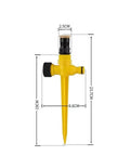 Adjustable 60 Degree And 360 Degree Garden Sprinkler System with yellow head, dimensions labeled, for yard irrigation.